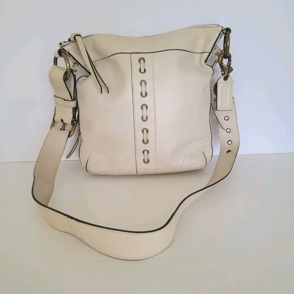 COACH CHELSEA Convertible Shoulder Bag 10399 White Ivory Western Medium Leather